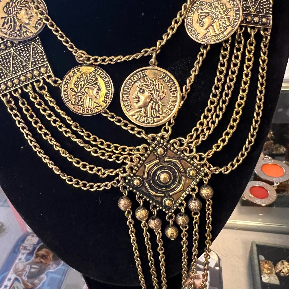 Gold Coin Statement Necklace - Picture 2 of 4